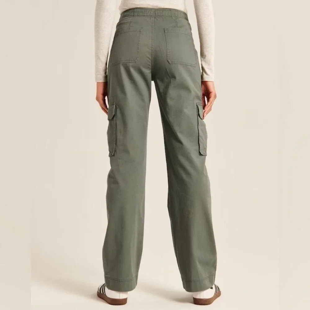 Abercrombie Relaxed Cargo Pants Wide Leg Baggy Grunge High Rise Olive Green 25 - Picture 3 of 11